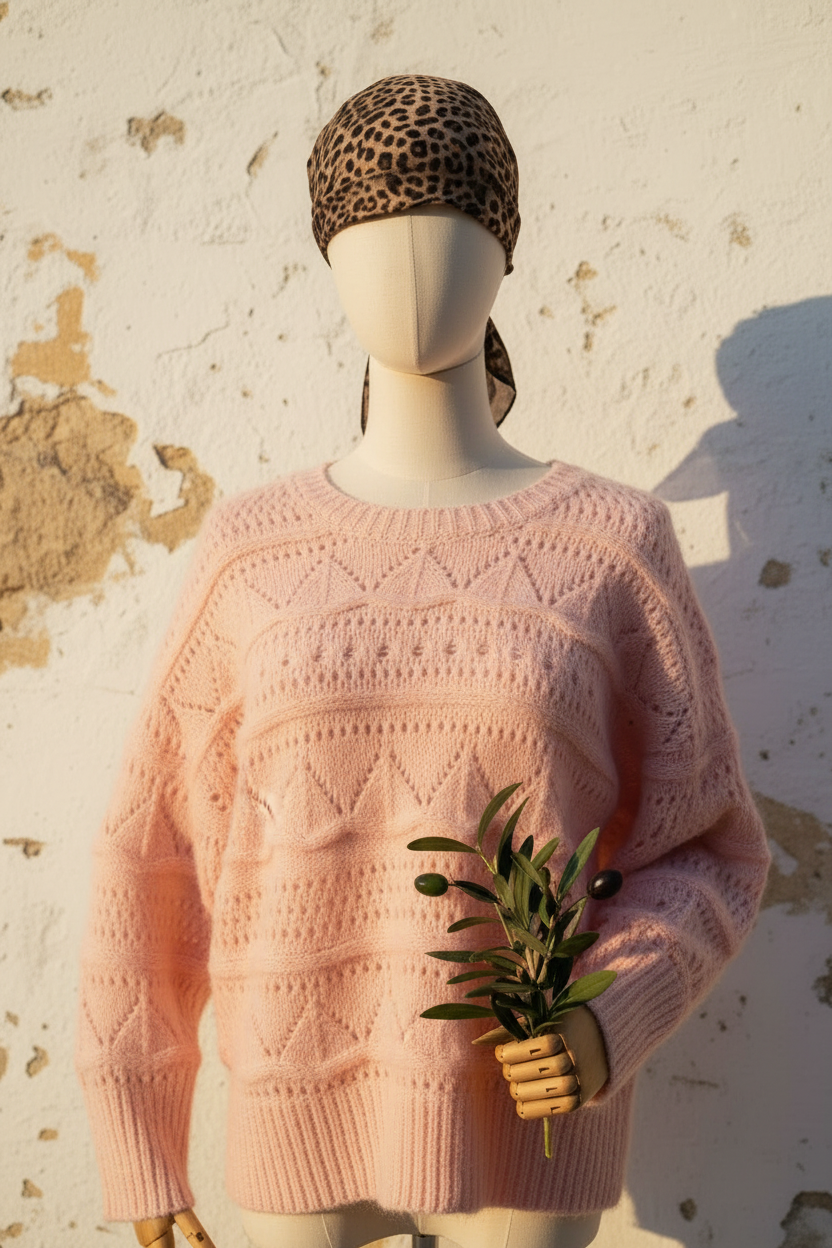 Rosa Strickpullover Nahaufnahme Struktur