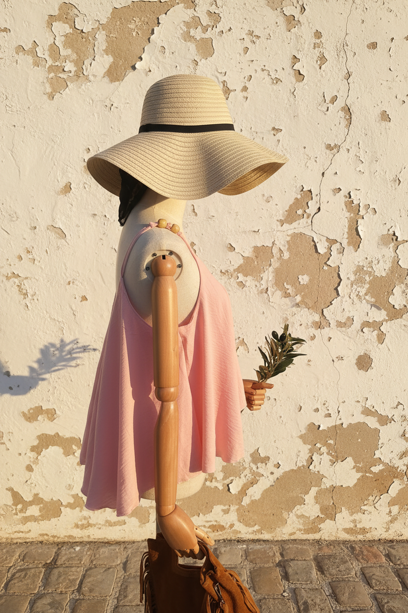Sommer Top Sunday Mood Rosa – Mannequin Seite mediterrane Wand