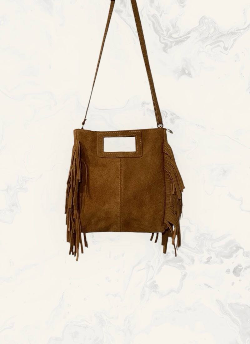Boho Handtasche mit Fransen – Echtleder Braun – LACLARA mediterrane Mode