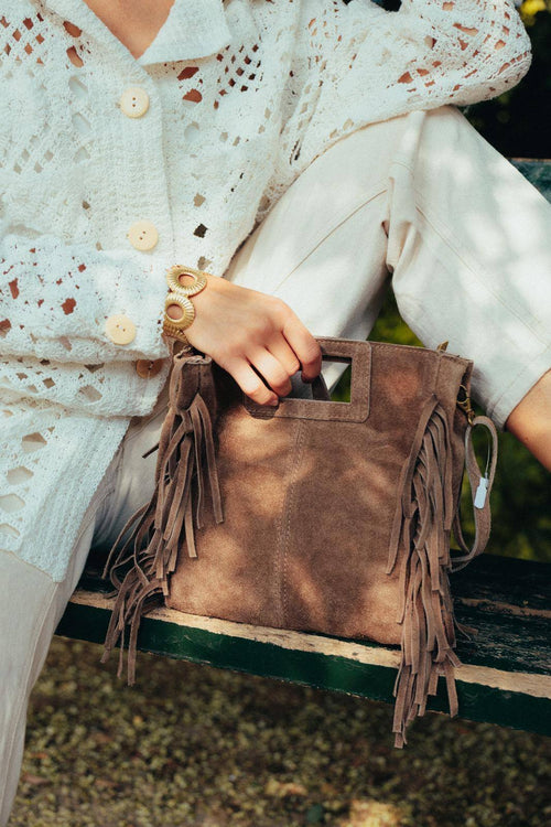 Boho Handtasche mit Fransen – Echtleder Braun – LACLARA mediterrane Mode