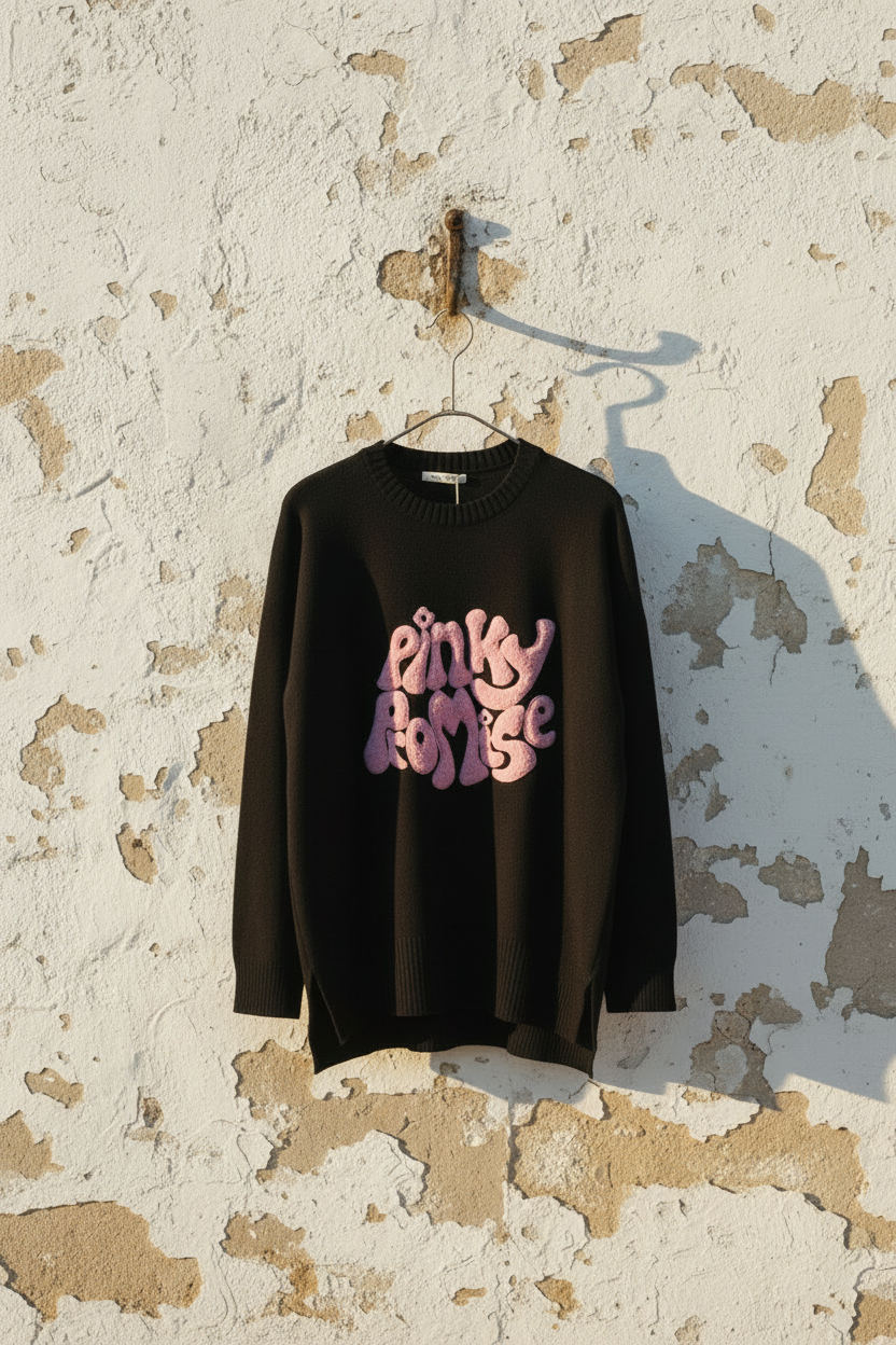 Oversized Pullover Pinky Promise Schwarz – Eisenbügel mediterrane Wand