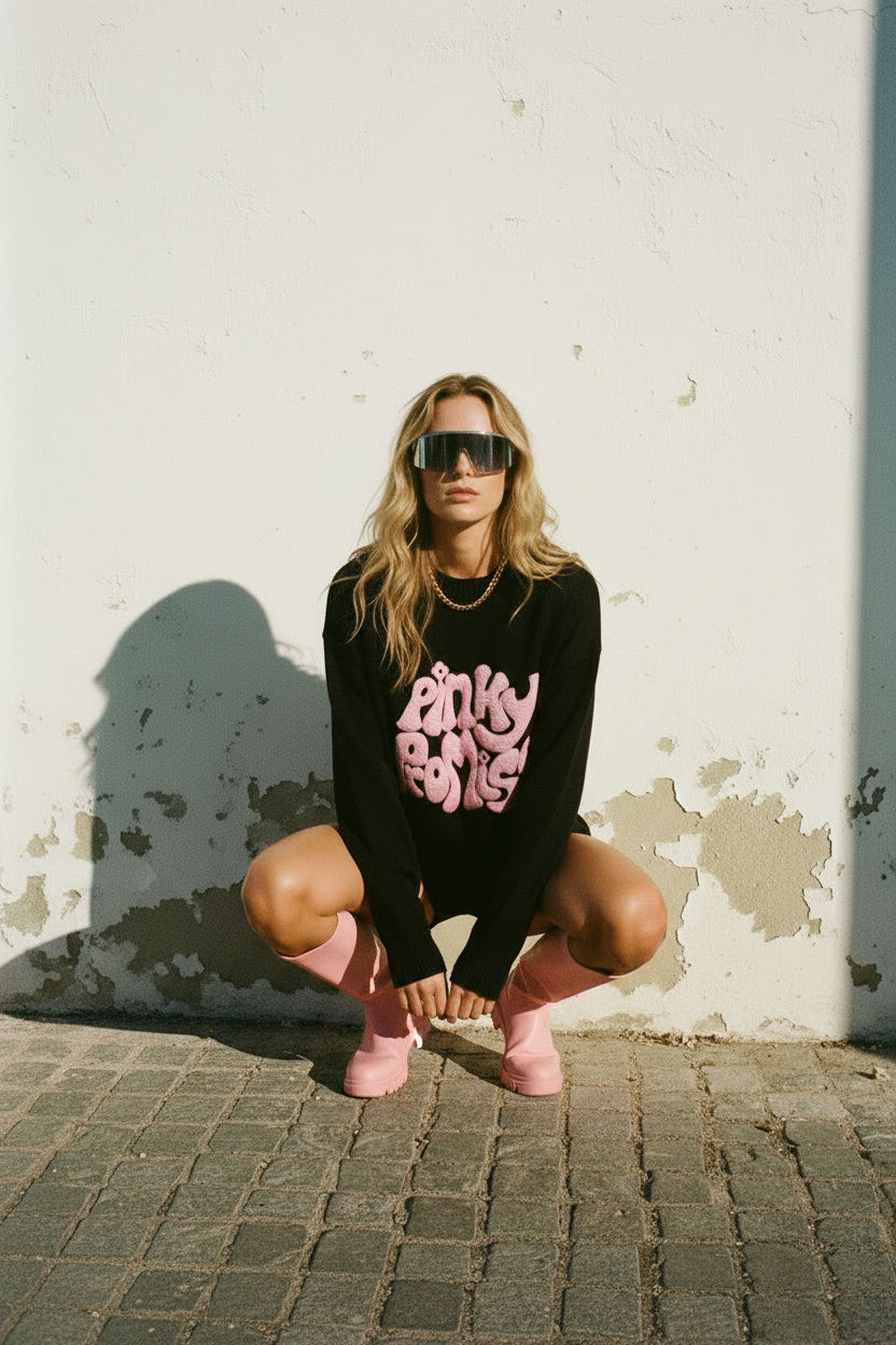 Oversized Pullover Pinky Promise Schwarz – Hockend natürlich