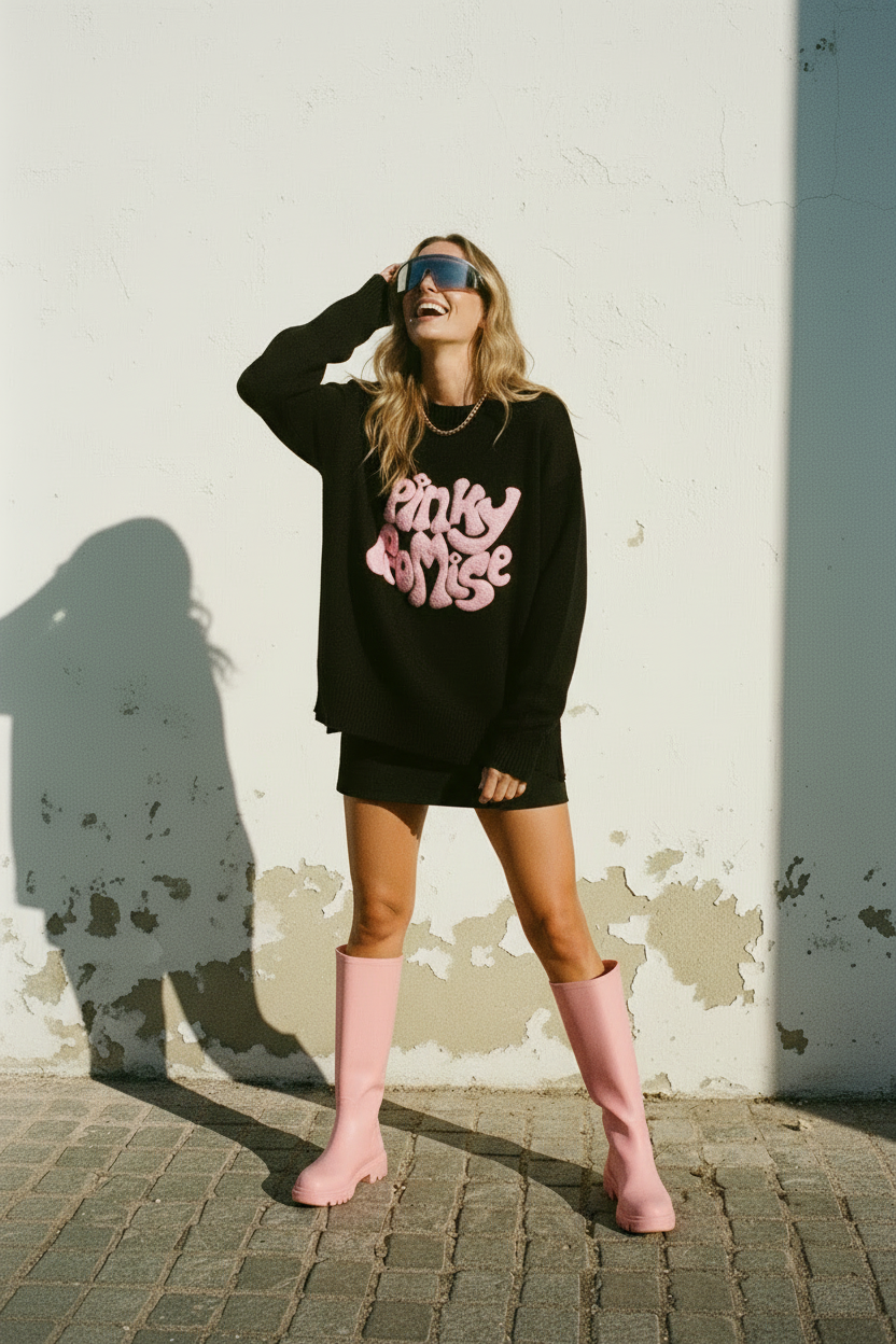 Oversized Pullover Pinky Promise Schwarz – Lachend