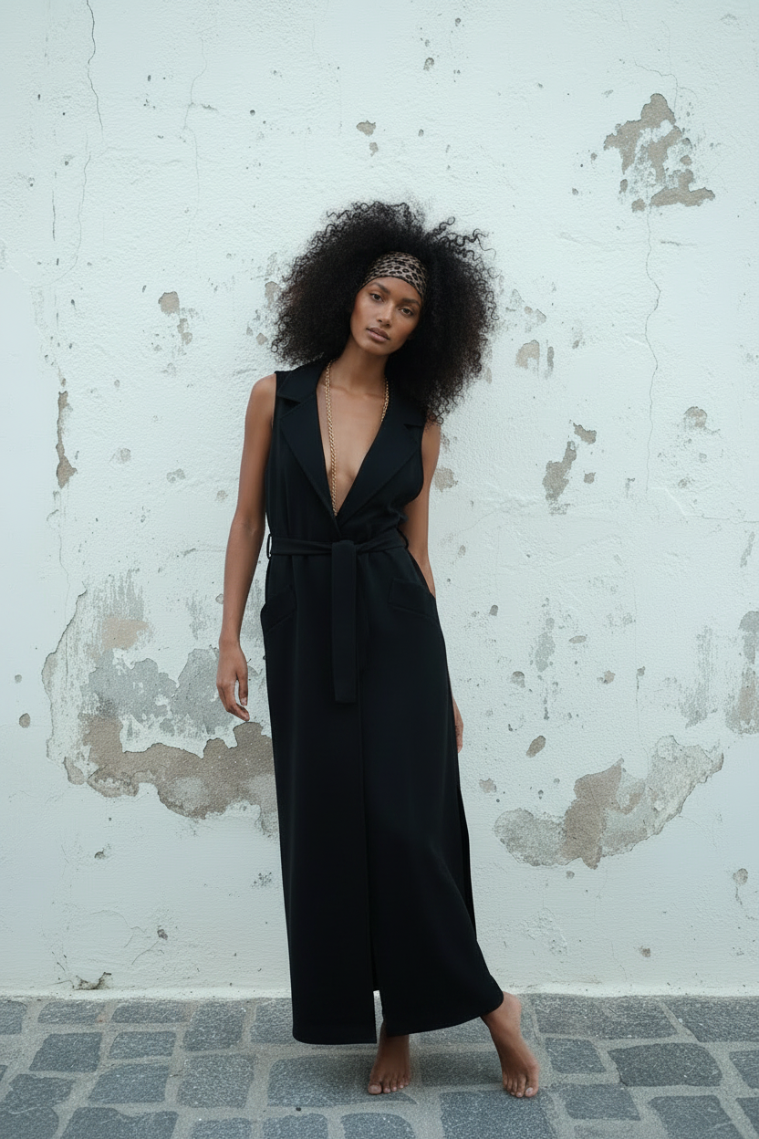 Schwarze Long Weste – LACLARA mediterrane Mode