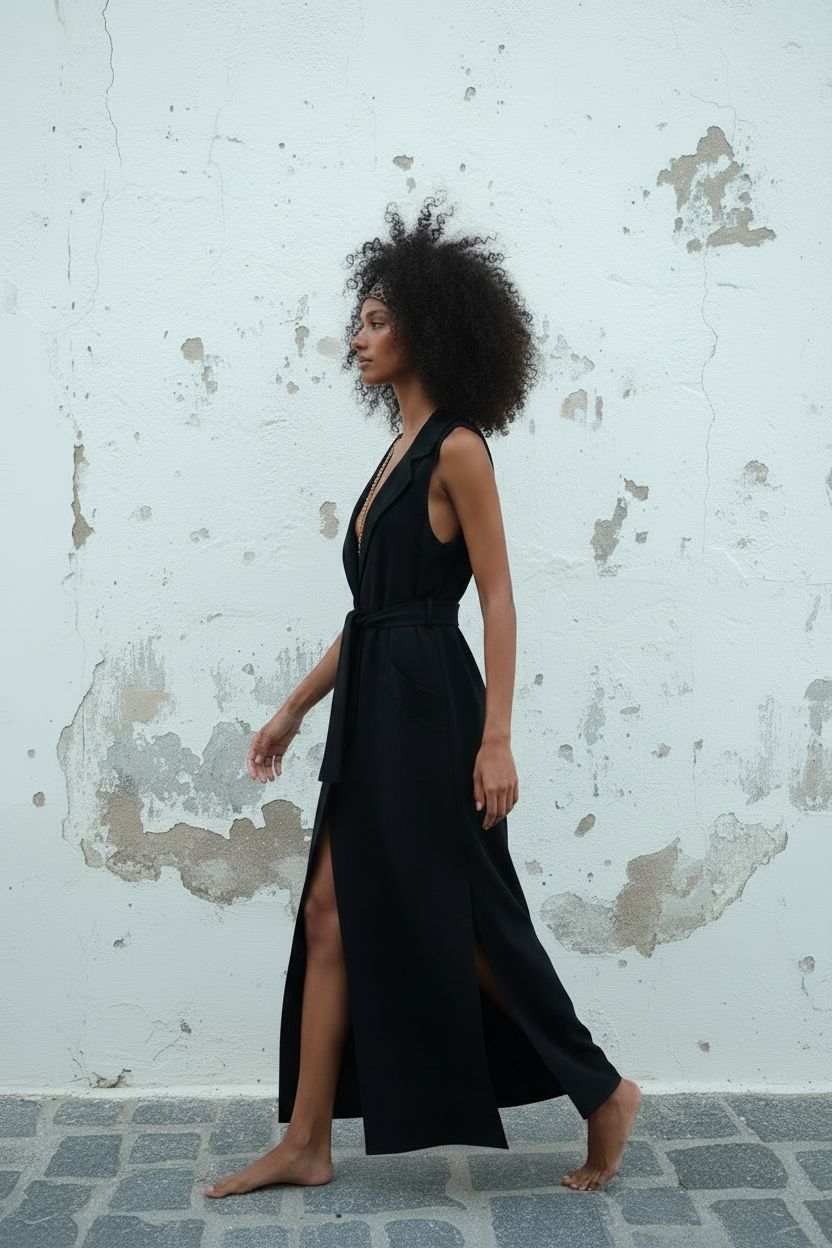 Schwarze Long Weste – LACLARA mediterrane Mode