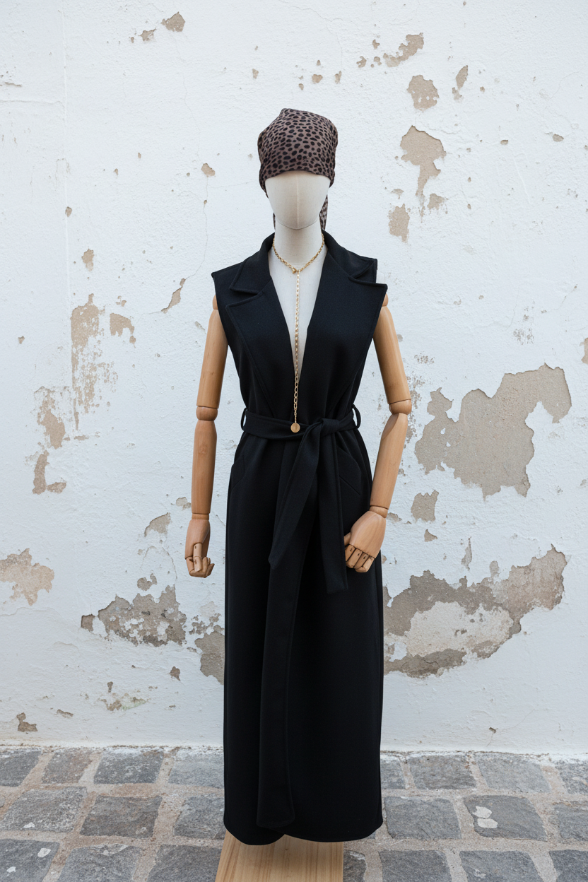 Schwarze Long Weste – LACLARA mediterrane Mode