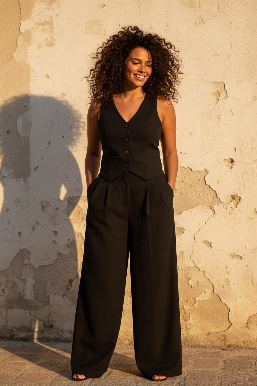 Black Linen Blazer Set – Lächelnd
