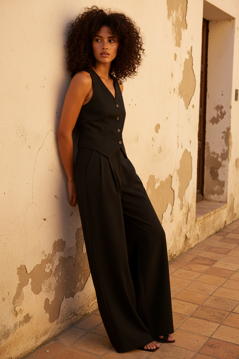 Black Linen Blazer Set – An der Wand