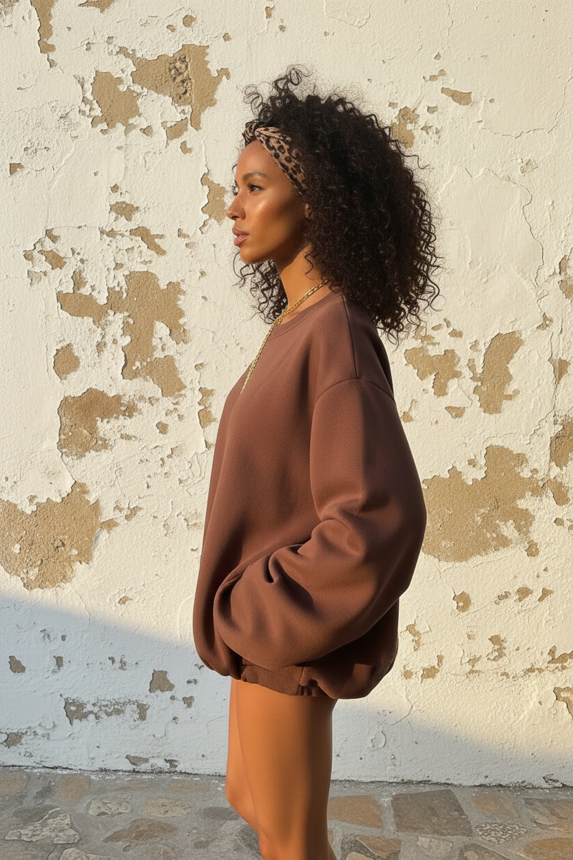 Oversized Ballon Sweatshirt Braun – Seitenprofil