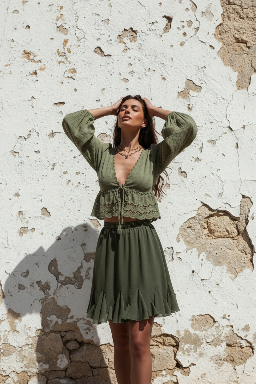 Boho Bluse Khaki Sinnlich