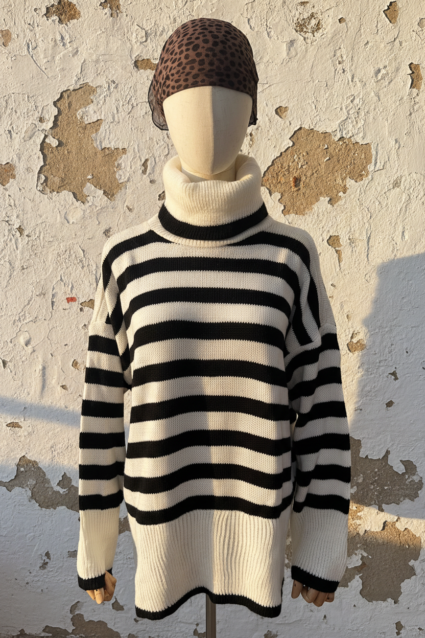 Oversized Streifenpullover – Close-up Mannequin