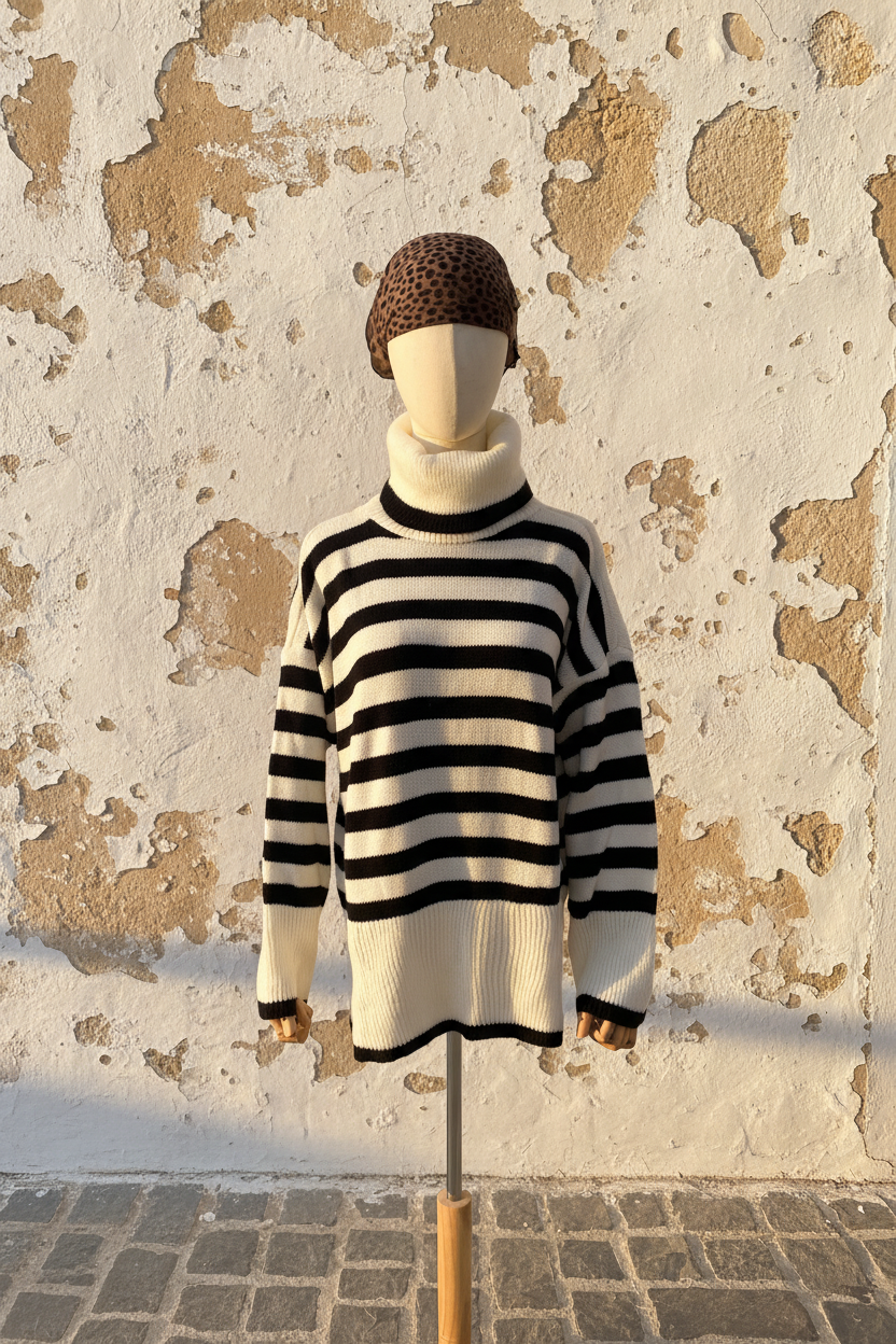 Oversized Streifenpullover – Frontansicht Mannequin
