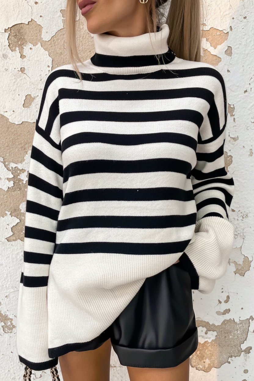 Oversized Streifenpullover – Model Frontansicht