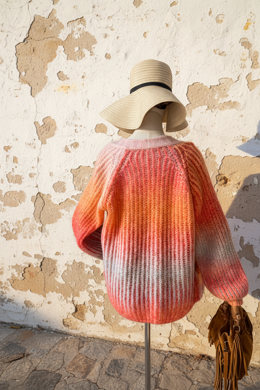 Venus Oversized Cardigan Sunset – Rücken mediterrane Wand