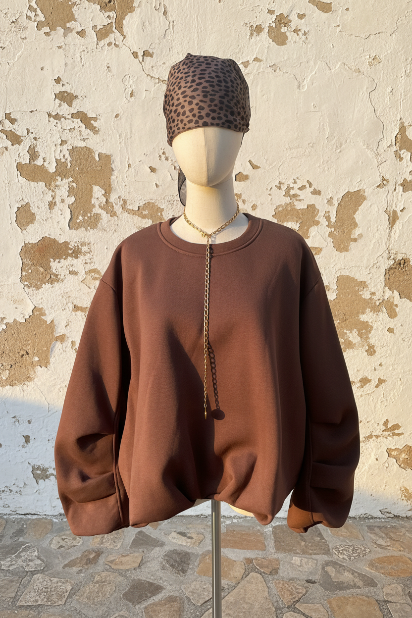 Oversized Ballon Sweatshirt Braun – Frontansicht