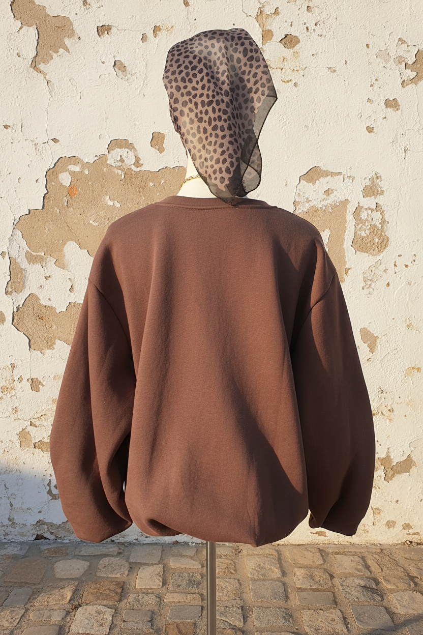 Oversized Ballon Sweatshirt Braun – natürliche Ärmel