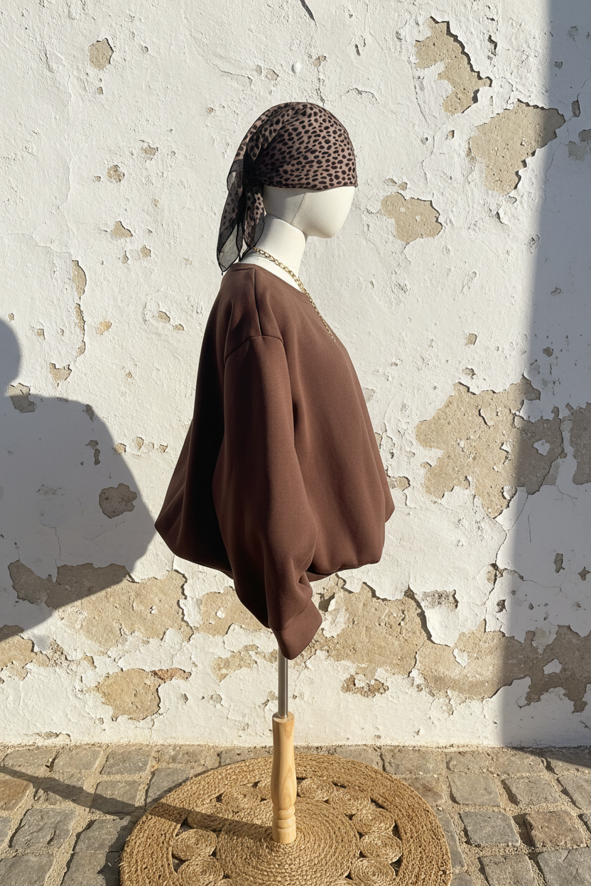 Oversized Ballon Sweatshirt Braun – Seitenansicht