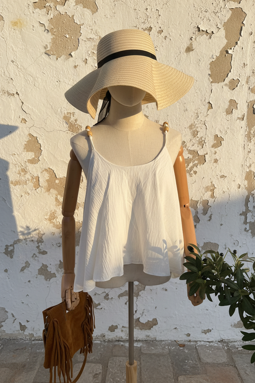 Sommer Top Sunday Mood – Mannequin Front oben mediterrane Wand