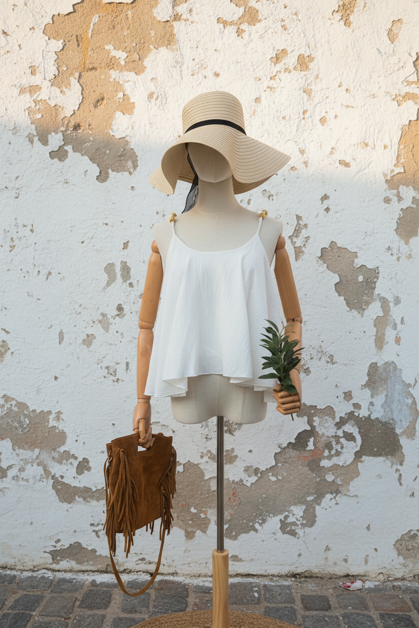 Sommer Top Sunday Mood – Mannequin Front mediterrane Wand