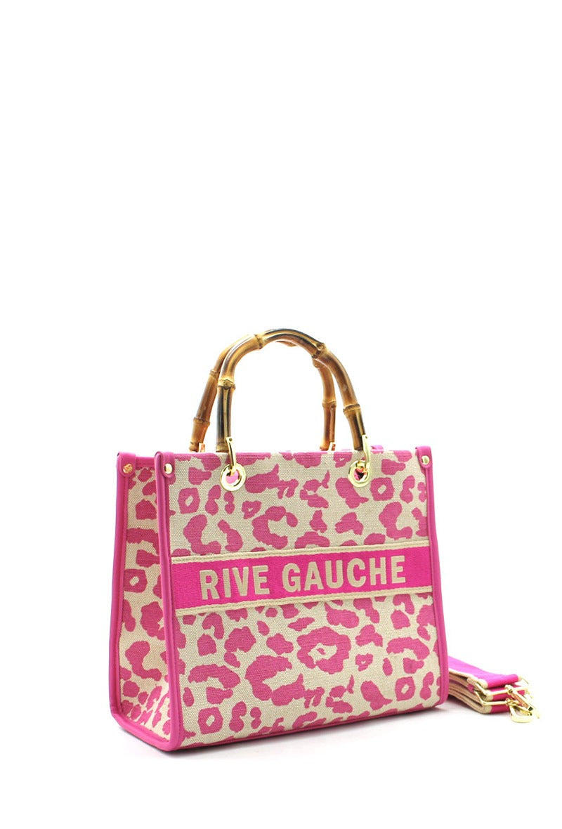 Rive Gauche Tasche – Leopard Fuchsia mit Bambusgriffen – LACLARA mediterrane Mode