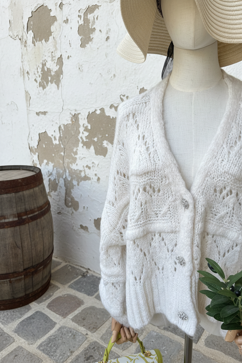 Strickjacke Weiß – Nahaufnahme Detail