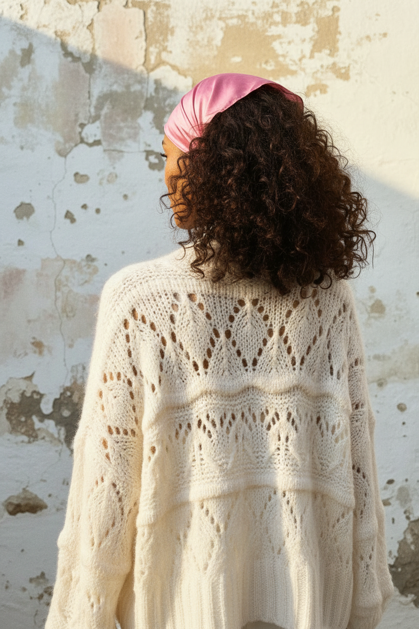 Strickjacke mit Lochmuster in Beige