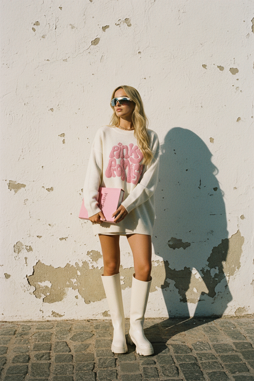 Oversized Pullover Pinky Promise Weiß – Komplett weiß
